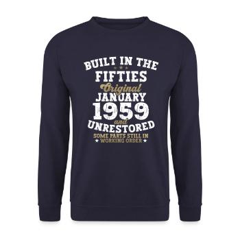 Né en 1959 Janvier 64e anniversaire Homme cadeau - Sweat-shirt Unisexe - marine - Devant - Alina (178cm) & Michal (187cm)