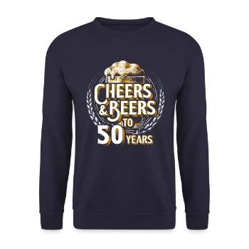 Cheers Beer 50th Birthday 50 Years Old Gift - Unisex Sweatshirt - navy - Front - Alina (178cm) & Michal (187cm)