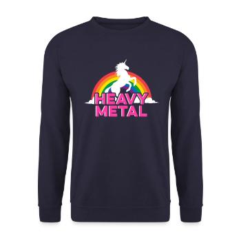 Heavy Metal Unicorn Einhorn Regenbogen - Unisex Pullover - Navy - Vorne - Alina (178cm) & Michal (187cm)