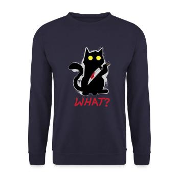 What? Black killer psycho cat with knife blood - Unisex Sweatshirt - navy - Front - Alina (178cm) & Michal (187cm)