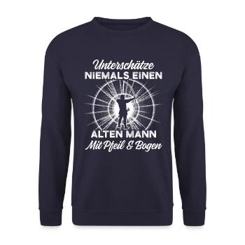Bogenschießen Bogenschütze Alter Mann Pfeil Bogen - Unisex Pullover - Navy - Vorne - Alina (178cm) & Michal (187cm)