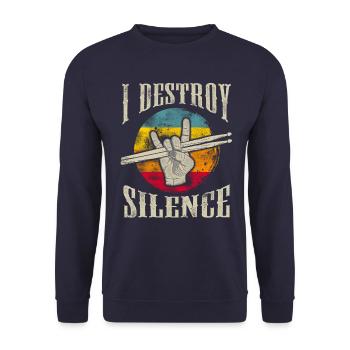 Destroy Silence Drum Sticks Drummer Drums - Unisex Sweatshirt - navy - Front - Alina (178cm) & Michal (187cm)