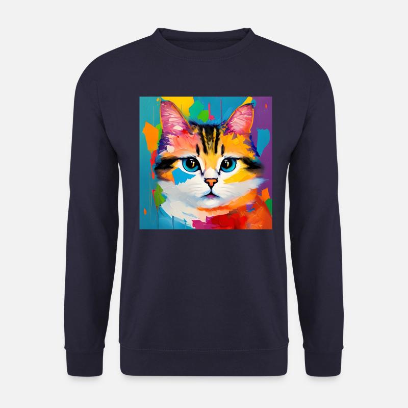 Katze Hauskatze Ölgemälde - Unisex Pullover - Navy
