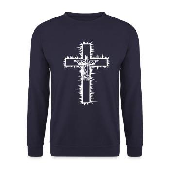 Croix Jésus-Christ Religion Don chrétien - Sweat-shirt Unisexe - marine - Devant - Alina (178cm) & Michal (187cm)