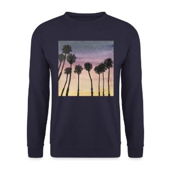 Palmen im Sonnenaufgang Sonnenuntergang - Unisex Pullover - Navy - Vorne - Alina (178cm) & Michal (187cm)