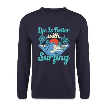 Surfeur Palmiers Été Soleil Plage Surf - Sweat-shirt Unisexe - marine - Devant - Alina (178cm) & Michal (187cm)