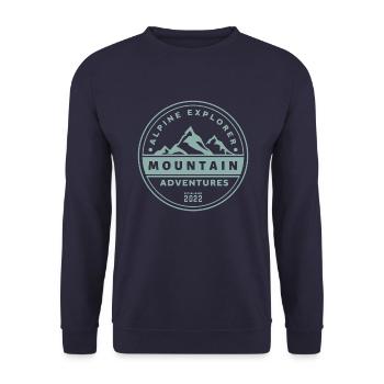 Alpine Explorer - Mountain Adventures - Unisex Sweatshirt - navy - Front - Alina (178cm) & Michal (187cm)