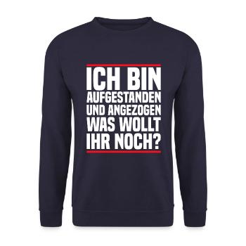 Ich Bin Aufgestanden Und Angezogen - Lustig - Unisex Pullover - Navy - Vorne - Alina (178cm) & Michal (187cm)
