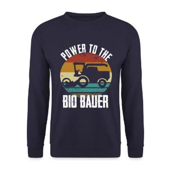 Power To The Bio Bauer - Traktor Landwirt - Unisex Pullover - Navy - Vorne - Alina (178cm) & Michal (187cm)