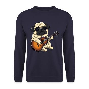 Pug Guitarist - Unisex Sweatshirt - navy - Front - Alina (178cm) & Michal (187cm)