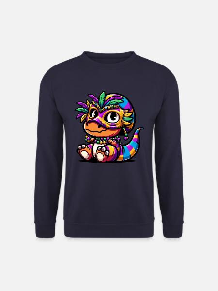 Mardi Gras Dino T-Rex: Karnevalsmaske und Perlen - Unisex Pullover - Navy