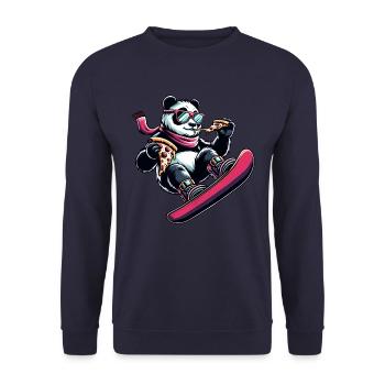 Pink Panda Snowboarder: Pizza-Abenteuer - Unisex Pullover - Navy - Vorne - Alina (178cm) & Michal (187cm)