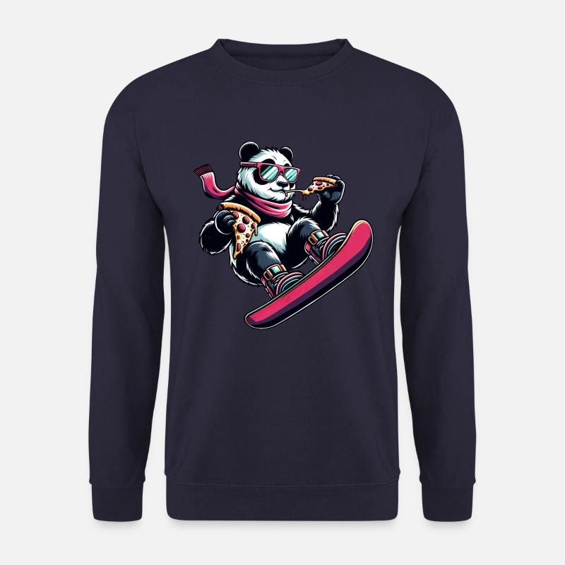 Pink Panda Snowboarder: Pizza Adventure - Unisex sweater - marineblå