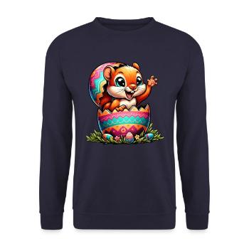 Oster-Eichhörnchen mit Osterei: Entzückendes - Unisex Pullover - Navy - Vorne - Alina (178cm) & Michal (187cm)