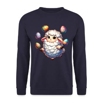 Colorful Easter Egg Juggling Lamb Cartoon - Unisex Sweatshirt - navy - Front - Alina (178cm) & Michal (187cm)