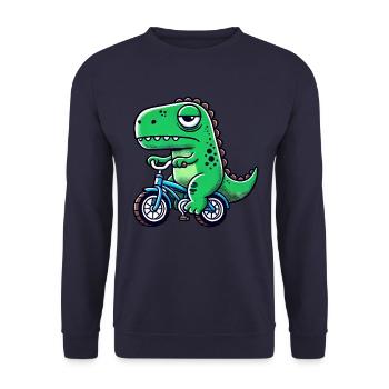 Funny dino T-Rex on bike Bizarre and - Unisex Sweatshirt - navy - Front - Alina (178cm) & Michal (187cm)