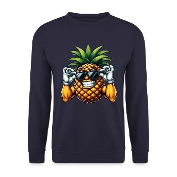 Starke Ananas mit Sonnenbrille Cartoon - Unisex Pullover - Navy - Vorne - Alina (178cm) & Michal (187cm)