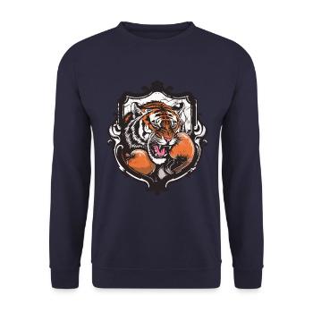 Tiger Boxer MMA Logo - Unisex Pullover - Navy - Vorne - Alina (178cm) & Michal (187cm)
