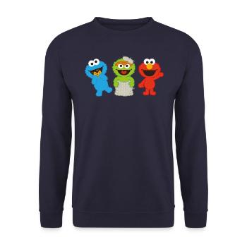 5 Rue Sésame Mordicus et Elmo - Sweat-shirt Unisexe - marine - Devant - Alina (178cm) & Michal (187cm)
