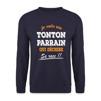 Je suis un tonton parrain qui déchire cadeau - Sweat-shirt Unisexe - marine - Devant - Alina (178cm) & Michal (187cm)