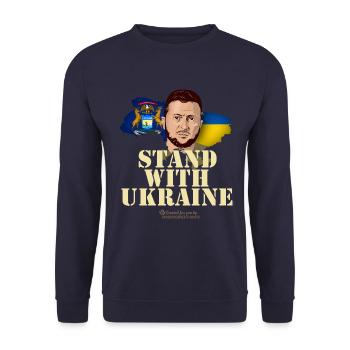 Ukraine Michigan drapeaux portrait Zelenskyj - Sweat-shirt Unisexe - marine - Devant - Alina (178cm) & Michal (187cm)