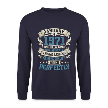 Né en janvier 1971 Legends 50e anniversaire - Sweat-shirt Unisexe - marine - Devant - Alina (178cm) & Michal (187cm)