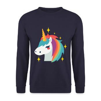 Glückliches Einhorn - Unisex Pullover - Navy - Vorne - Alina (178cm) & Michal (187cm)