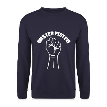 Mister Fister Faust Fist Fun Humor Sex Provokant - Unisex Pullover - Navy - Vorne - Alina (178cm) & Michal (187cm)