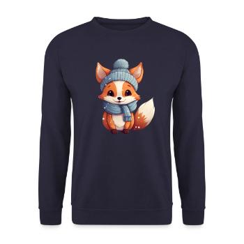 Tiere im Winter Fuchs - Unisex Pullover - Navy - Vorne - Alina (178cm) & Michal (187cm)