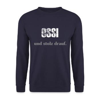 Ossi - und stolz drauf. - Unisex Pullover - Navy - Vorne - Alina (178cm) & Michal (187cm)