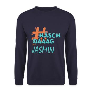 Hashtag Jasmin - Unisex Pullover - Navy - Vorne - Alina (178cm) & Michal (187cm)