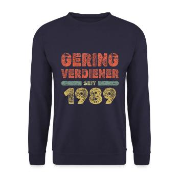 Geringverdiener 1989 - Unisex Pullover - Navy - Vorne - Alina (178cm) & Michal (187cm)