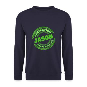 Vorname Jason - Unisex Pullover - Navy - Vorne - Alina (178cm) & Michal (187cm)