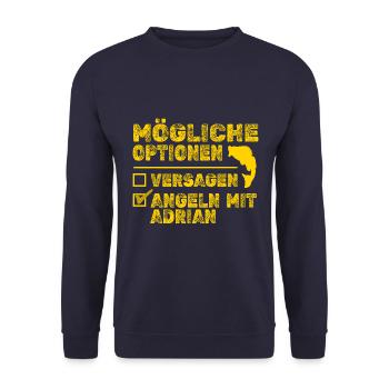 Angeln Fisch Adrian - Unisex Pullover - Navy - Vorne - Alina (178cm) & Michal (187cm)