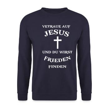 Jesus Christus Gott Christlich Religion Spruch - Unisex Pullover - Navy - Vorne - Alina (178cm) & Michal (187cm)