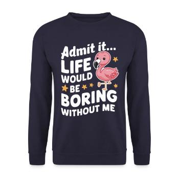 Flamingo Tier Rosa - Unisex Pullover - Navy - Vorne - Alina (178cm) & Michal (187cm)