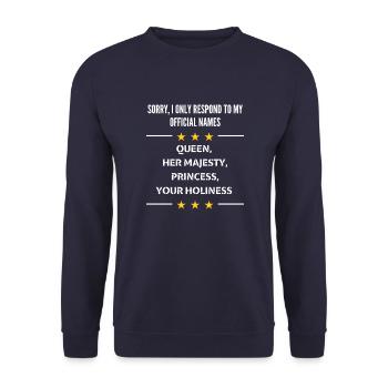 Sorry i only respond to my official names! Lustig - Unisex Pullover - Navy - Vorne - Alina (178cm) & Michal (187cm)