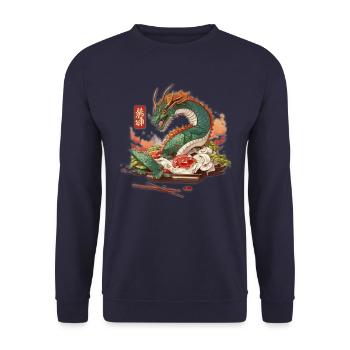 Japanischer Sushi Drache - Unisex Pullover - Navy - Vorne - Alina (178cm) & Michal (187cm)