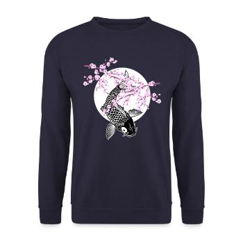 Cherry Blossoms SAKURA NISHIKIGOI Koi 2 - Unisex Pullover - Navy - Vorne - Alina (178cm) & Michal (187cm)