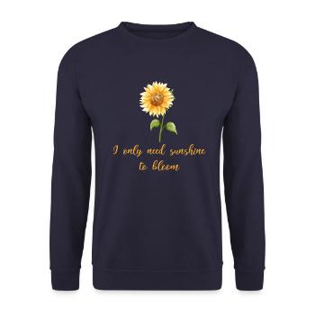 i only need sunshine to bloom- Sonnenanbeter - Unisex Pullover - Navy - Vorne - Alina (178cm) & Michal (187cm)
