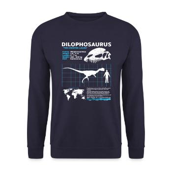 Dilophosaurus Datenblatt - Unisex Pullover - Navy - Vorne - Alina (178cm) & Michal (187cm)