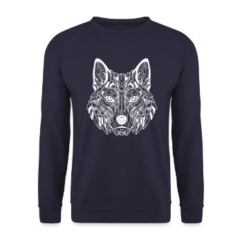 Biomechanischer Wolf - Weißes Design - Unisex Pullover - Navy - Vorne - Alina (178cm) & Michal (187cm)