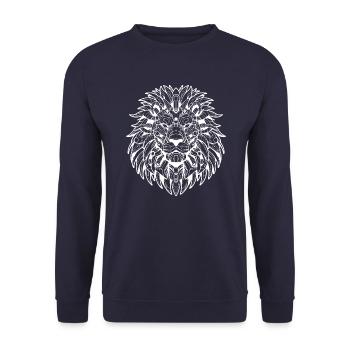 Biomechanischer Löwe - Weißes Design - Unisex Pullover - Navy - Vorne - Alina (178cm) & Michal (187cm)