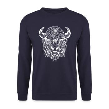 Biomechanischer Bison - Weißes Design - Unisex Pullover - Navy - Vorne - Alina (178cm) & Michal (187cm)