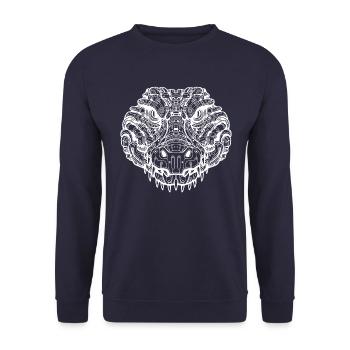 Biomechanical Crocodile - White Design - Unisex Sweatshirt - navy - Front - Alina (178cm) & Michal (187cm)