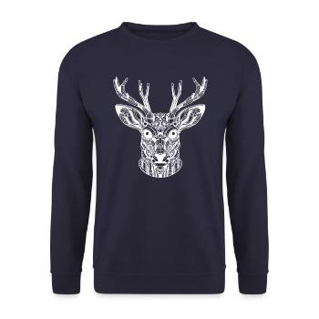 Biomechanical Deer - White Design - Unisex Sweatshirt - navy - Front - Alina (178cm) & Michal (187cm)