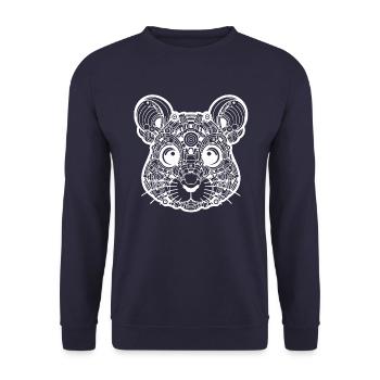 Biomechanische Maus - Weißes Design - Unisex Pullover - Navy - Vorne - Alina (178cm) & Michal (187cm)