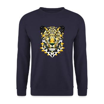 Abstrakter geometrischer Leopard - Farbdesign - Unisex Pullover - Navy - Vorne - Alina (178cm) & Michal (187cm)