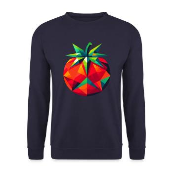 Abstrakte geometrische Tomate - Farbgestaltung - Unisex Pullover - Navy - Vorne - Alina (178cm) & Michal (187cm)