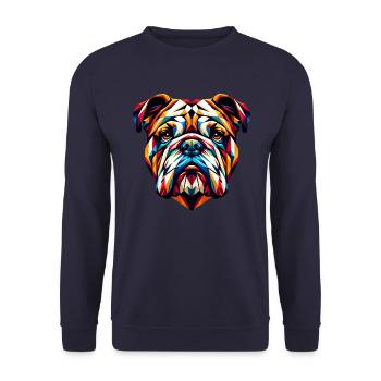 Lebendige geometrische Bulldogge: Polygon-Artwork - Unisex Pullover - Navy - Vorne - Alina (178cm) & Michal (187cm)